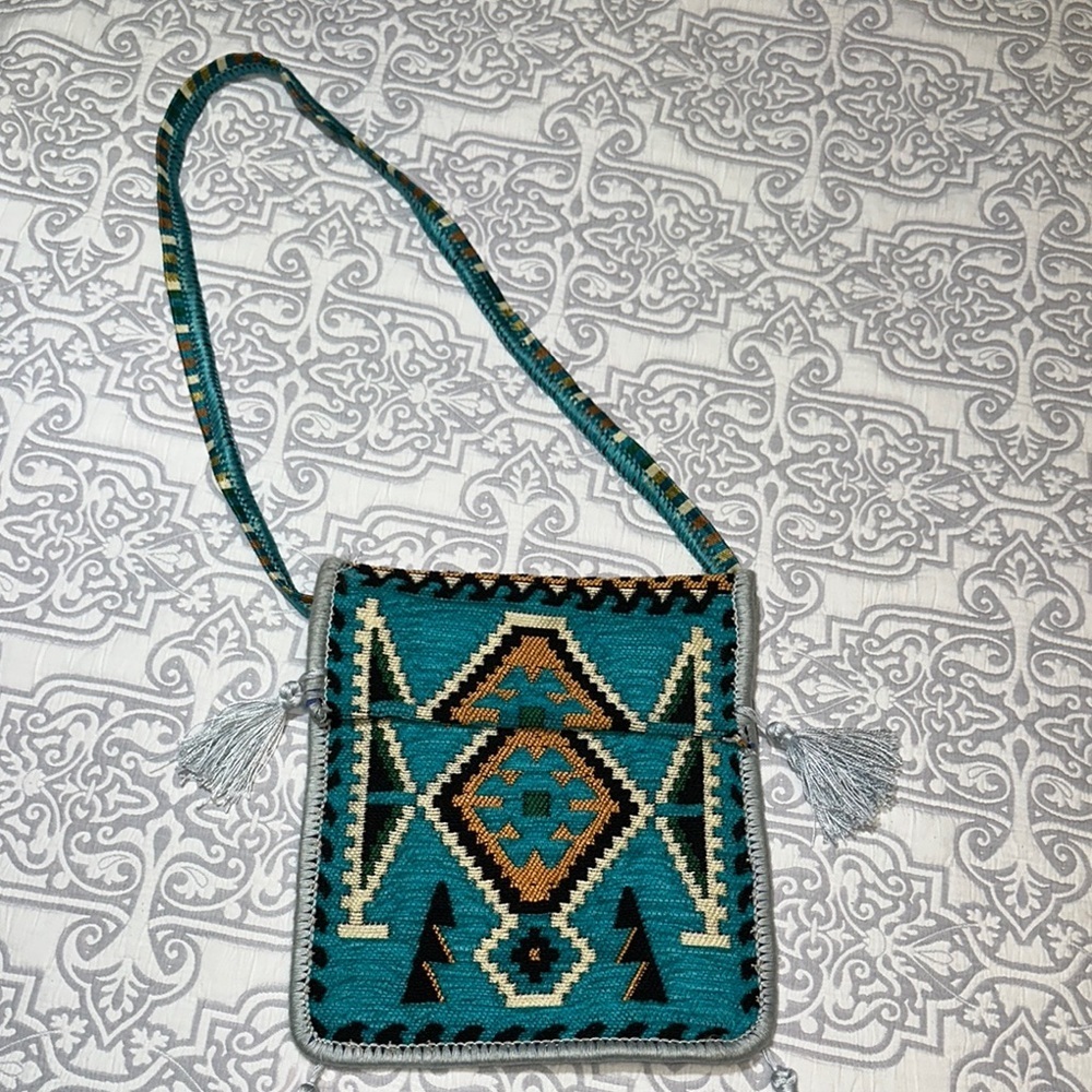 Teal Kilim Patterned Handmade Crossbody Bag - Picture 3 of 6